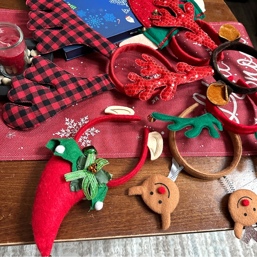 Kids Christmas Reindeer Elf Headbands Set of 6 Holiday Party Costume Accessories - Picture 5 of 5